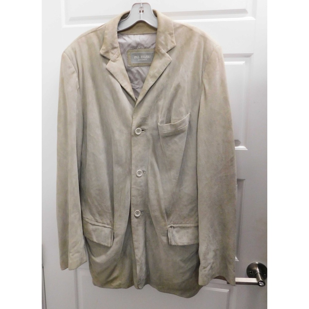 Pal Zileri Blazer Lambskin Suede Leather Beige Sz L Made In Italy